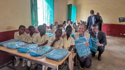 Sudan,  November 2025. At a transit school for boys, students receive new school bags and learning kits as schools reopen after months of disruption. With support from UNICEF and partners, thousands of children are returning to safe classrooms and are continuing their education with renewed hope.