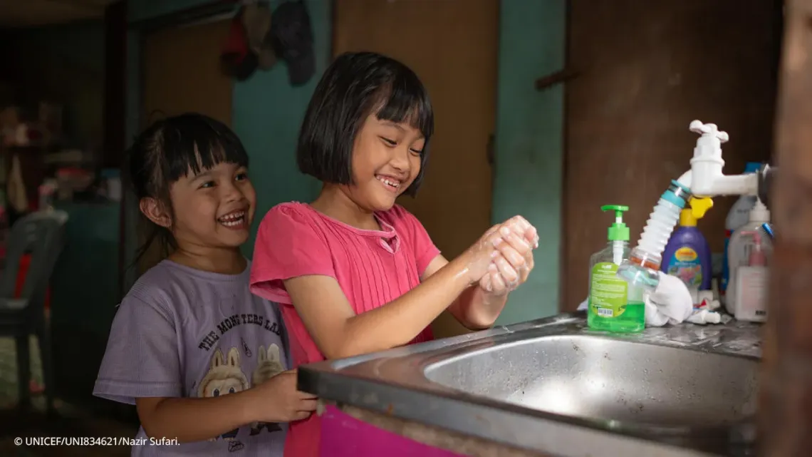 Children in Sarawak washing their hands