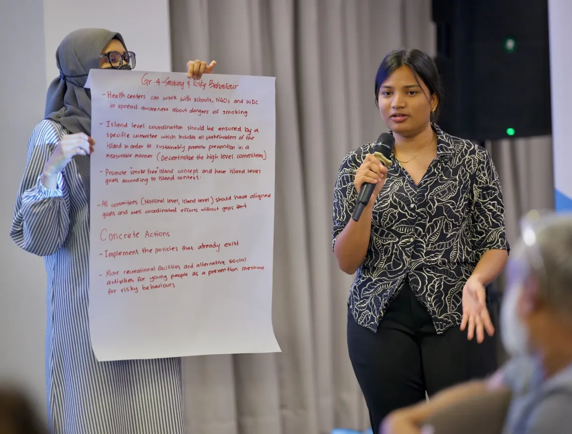 Youth Reference Group member presenting something at a UNICEF-led collective impact platform.