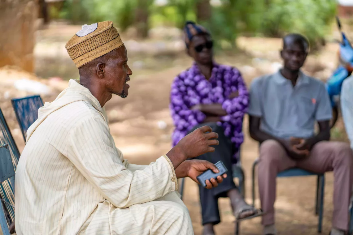 Abdoulaye CISS&Eacute;, Imam, raises awareness among the faithful about gender, the role of men and women in the household, tolerance in the family and in the community. N&eacute;guela, Koulikoro Region June 2023, Mali.
