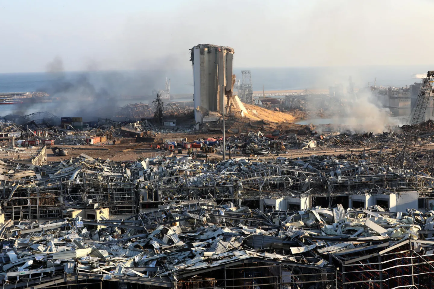 view of the port of Beirut after the explosions
