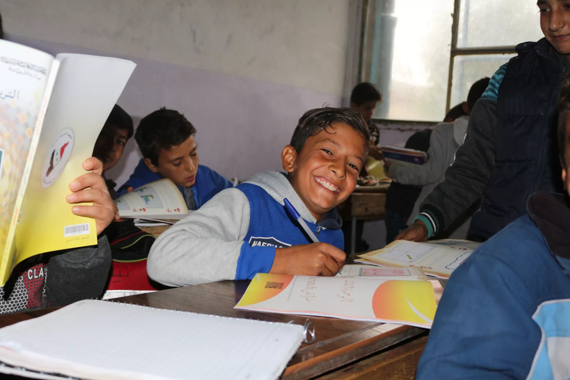 A boy in a classroom 