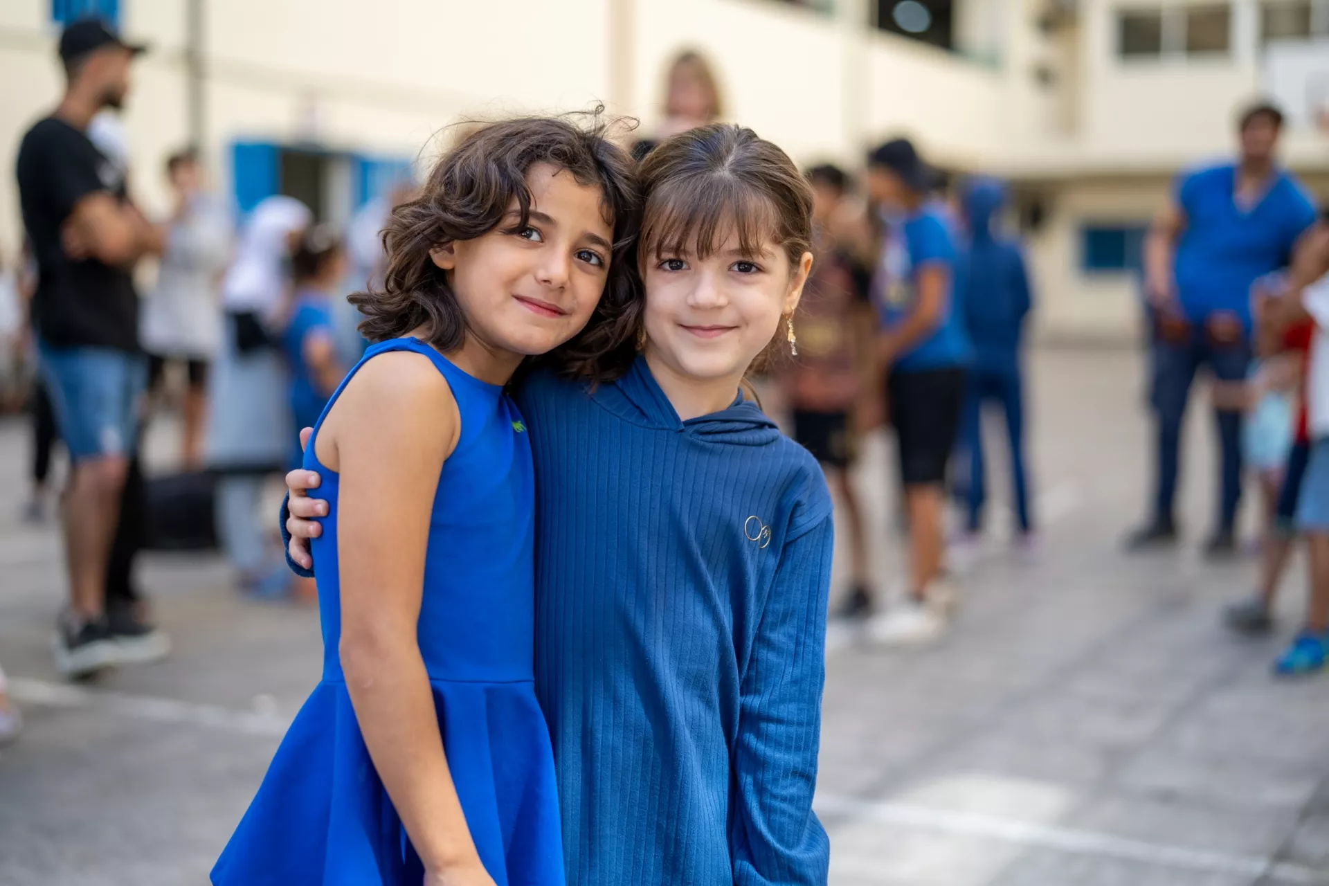 Nathaly and her friend Rouaa are both 7-year-oldl. Nathaly has been with her family in the shelter for few days following the escalations in the conflict. 