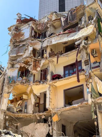 The Ain El Mreisseh neighborhood in Beirut on 9 April 2026 following one of the largest waves of Israeli airstrikes across Lebanon the previous day. 