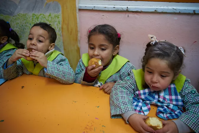 Children eating at a school