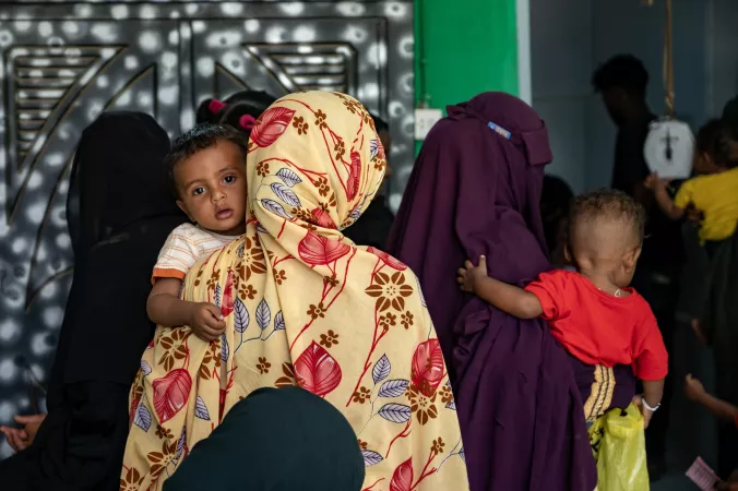 On 10 April, mothers wait for vaccination services at Al Thorwa health centre in Kassala state.  Even during the war, UNICEF is supporting the continuity of routine immunizations in Sudan. Delivering vaccines, strengthening cold chain, delivering campaigns and supporting community outreaches to reach the most vulnerable and displaced children and families and host communities.