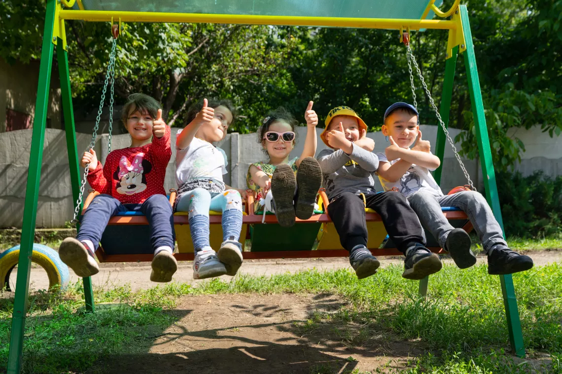 Children from Ungheni enjoying a renovated playground