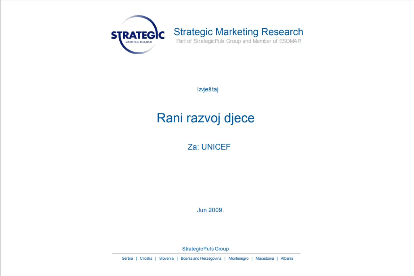 Rani razvoj djece (naslovnica istraživanja)