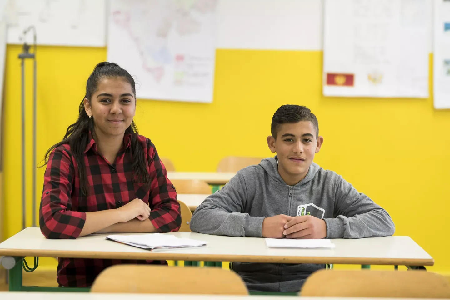 Roma girl and a boy in a school