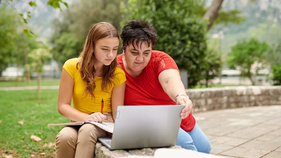 Marta's mother Dragana follows her daughter's work using Office 365 application, in Kotor, in October, 2020.