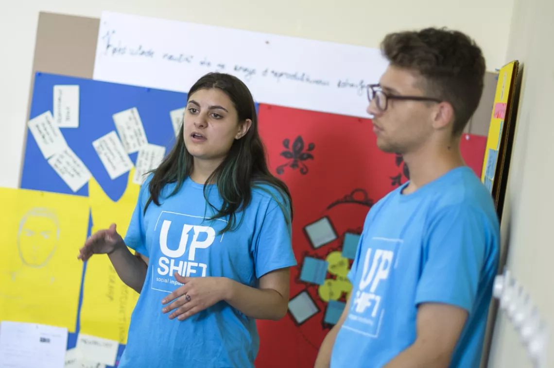 Young people, at the Upshift workshop in Ulcinj, presenting their ideas about solving a specific problem in their local community