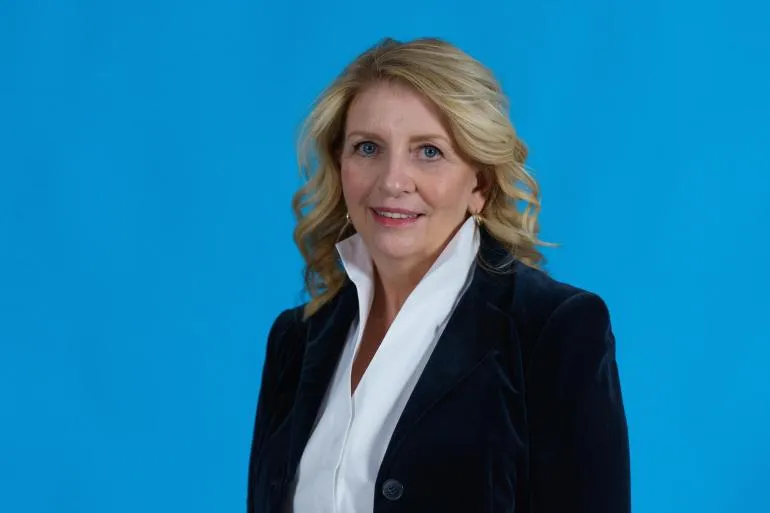 Catherine Russell, eighth Executive Director of UNICEF, stands for a portrait at UNICEF Headquarters in New York, United States of America, on 31 January 2022, on the eve of assuming her new role.