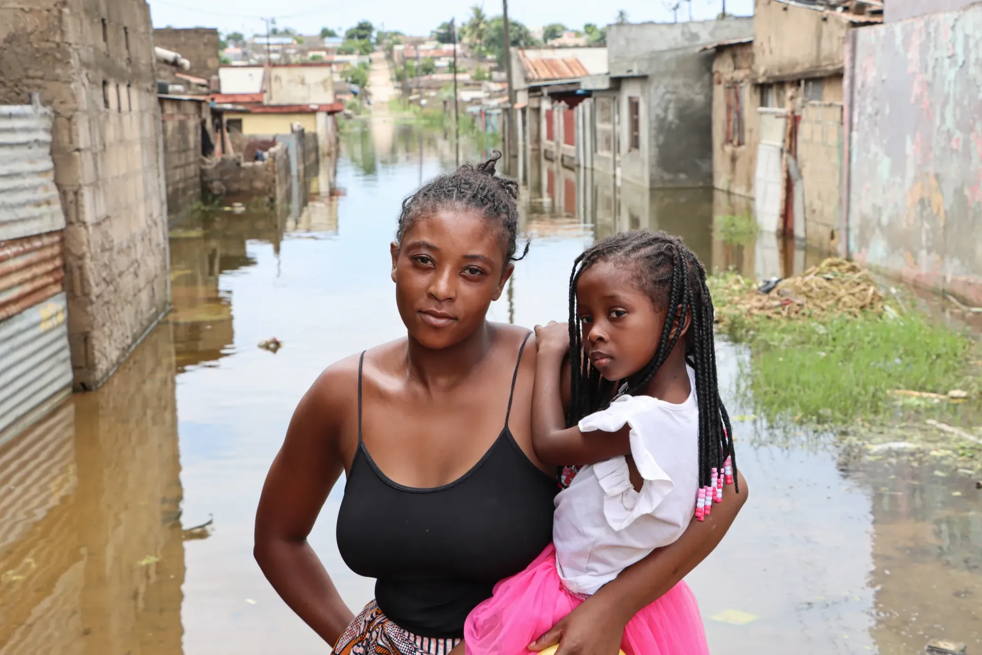 Seeking Safety as Floodwaters Surround a Temporary Shelter in Maputo 