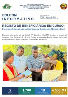 Capa do Boletim Informativo produzidos pelo MTGAS/ INAS sobre a implementa&ccedil;&atilde;o piloto do programa apoio social directo para crian&ccedil;as com desnutri&ccedil;&atilde;o aguda grave em Nampula e em Cabo Delgado