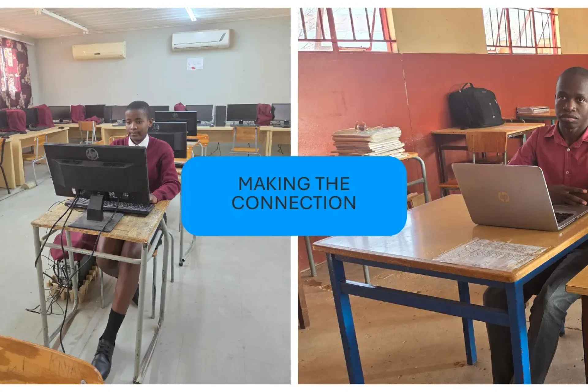 A girl learner sitting behind her desk working on a laptop