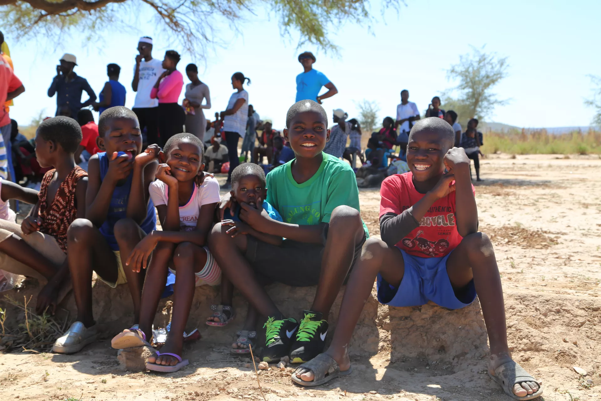group of young children in a village