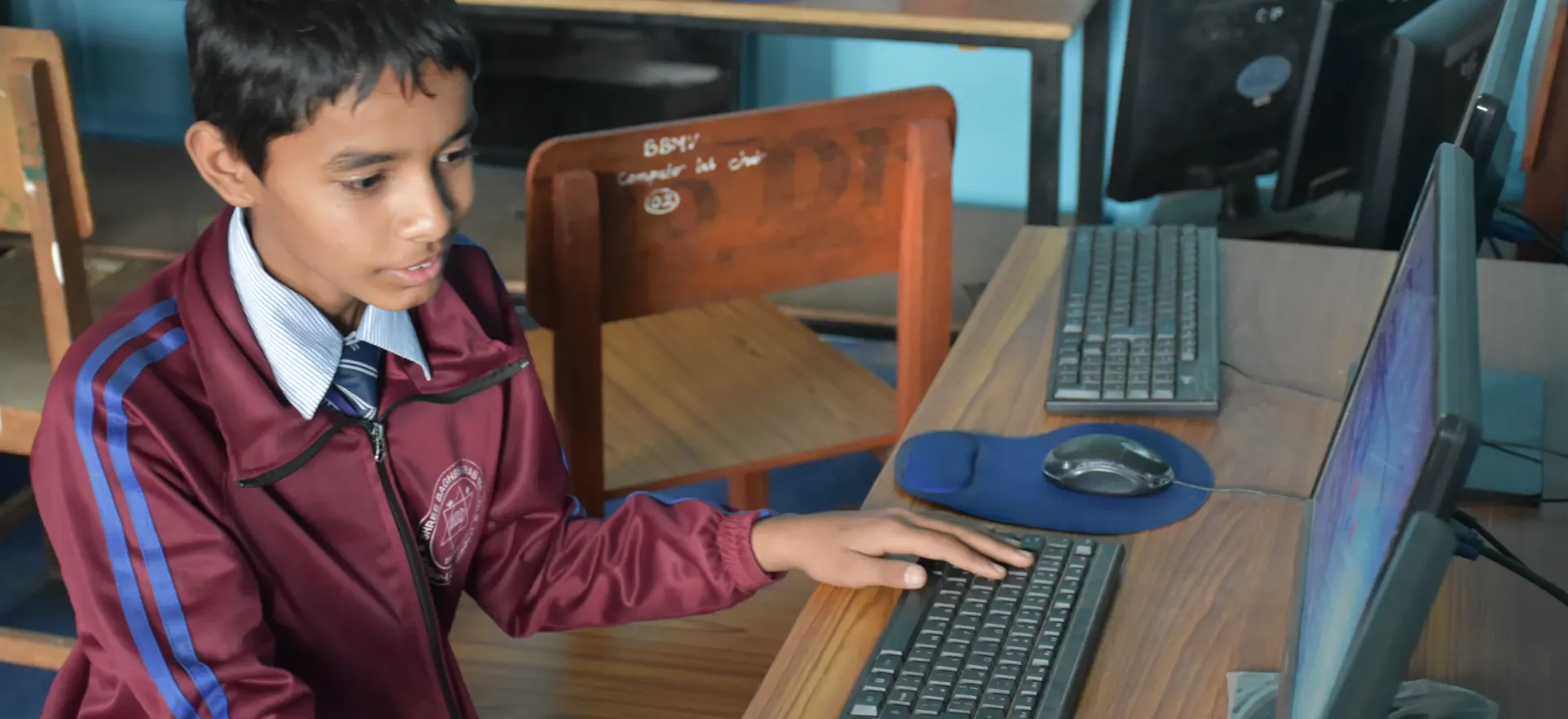 Biraj working in the computer lab