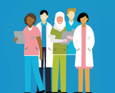 This image shows an illustration of health workers