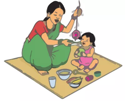 illustration of a woman playing with a child