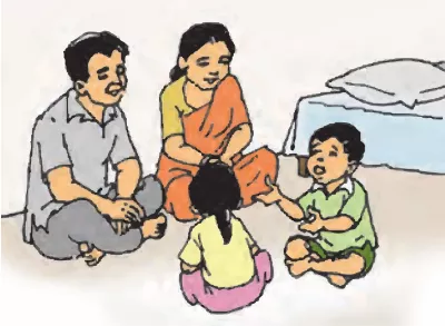 This image shows a family talking