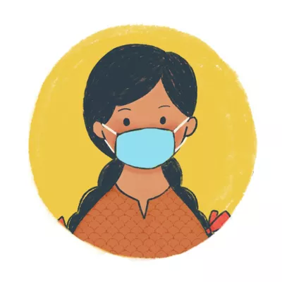 This image shows an illustration of a child with a mask