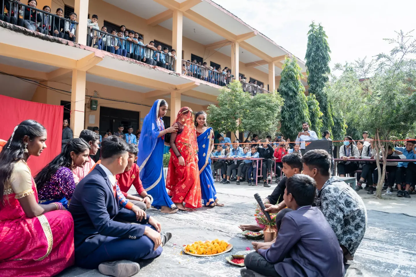 Schoolchildren performing a drama on child marriage in a school in Rautahat
