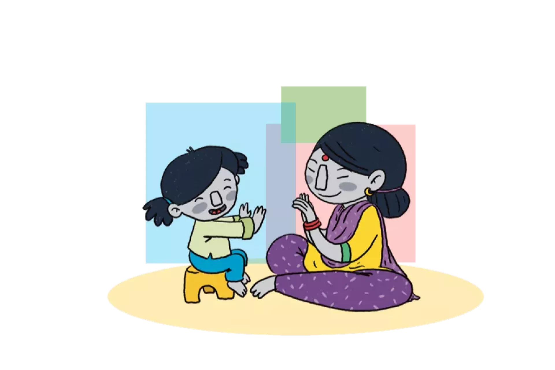 An illustration of a daughter and her mother playing together