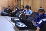Children using the EduCase backpacks