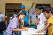 On 11 September 2026, community members register for the Oral Cholera Vaccine (OCV) campaign at the Sundari Keurini Secondary School holding centre in Gerkhutar, Bidur Municipality, Nuwakot District, Bagmati Province, Nepal.