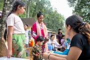 On 11 September 2026, community members register for the Oral Cholera Vaccine (OCV) campaign at the Indrayani Basic School holding centre in Pandey Gaun, Nuwakot District, Bagmati Province, Nepal.