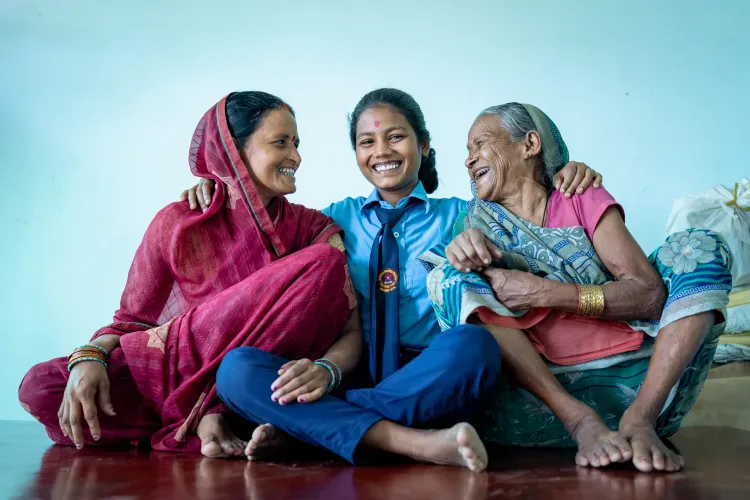 Mamata Kalwar, 17, is pictured with her mother Punam Kalwar and grandmother Shanti Devi Kalwar at their home in Maharajgunj Municipality, Kapilvastu District, Lumbini Province, Nepal.