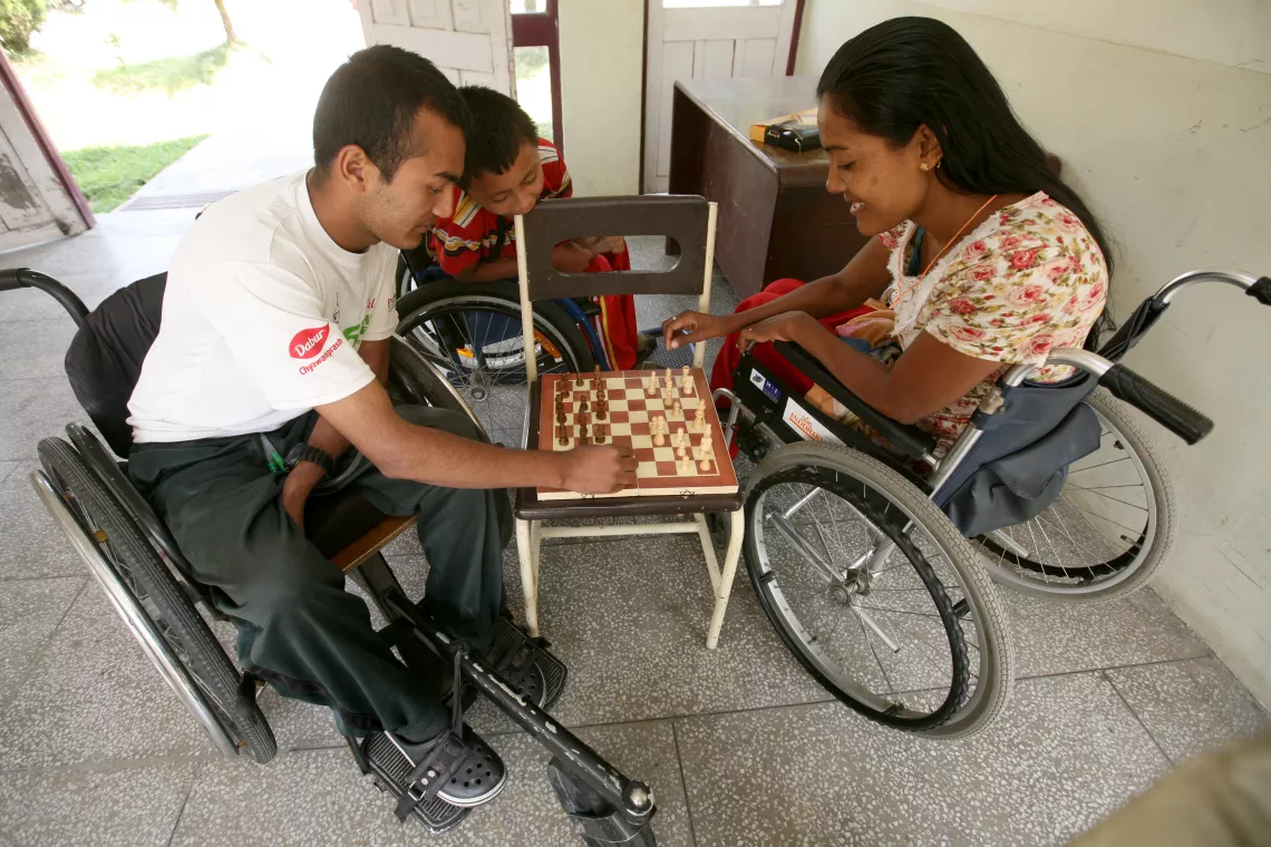 People with disability play chess