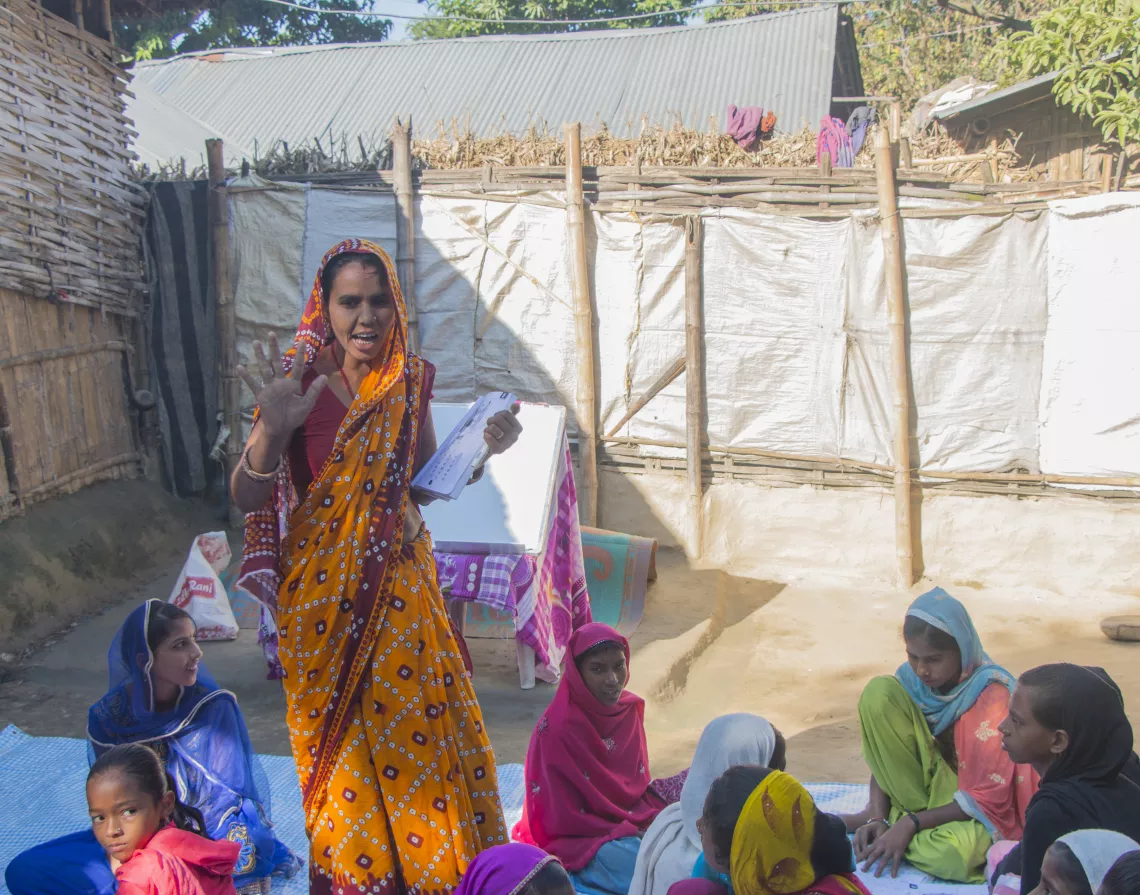 GATE classes facilitator teaching out of school girls in Saptari, Nepal