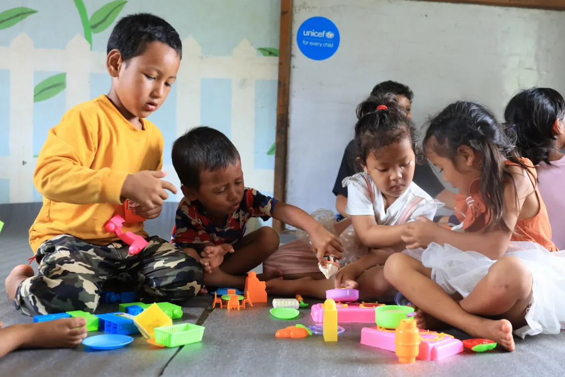 Children at the Child friendly space in Nuwakot 