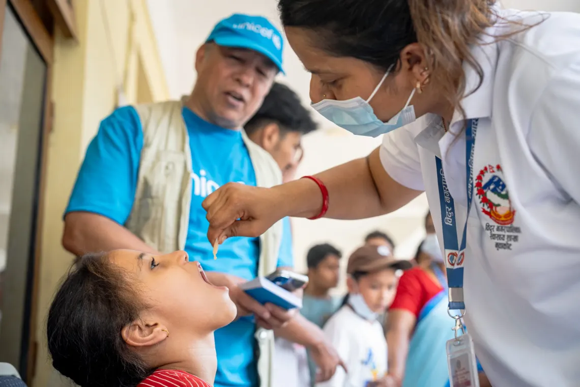 On 11 September 2026, health workers manage and administer the Oral Cholera Vaccine (OCV) at the Sundari Keurini Secondary School holding centre in Gerkhutar, Bidur Municipality, Nuwakot District, Bagmati Province, Nepal. 
