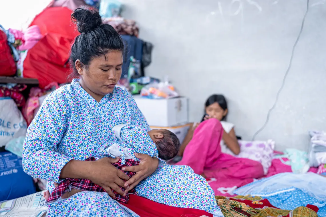 On 4 September 2026, Nanu Maya receives a newborn kit provided with UNICEF support during a postnatal care (PNC) visit at a holding centre in Bidur Municipality, Nuwakot, Bagmati Province, Nepal.