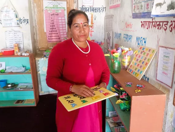 Teacher Basanta in her classroom