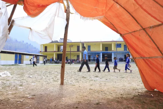 Children going back to class in line 