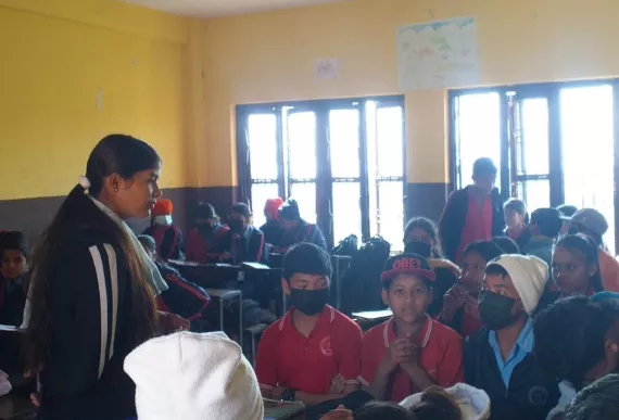 Mamata (far right) during an SEL session with students. 