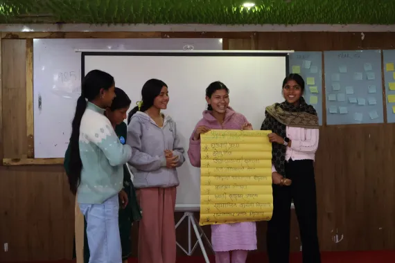 Group presentation by adolescent girls' group during the Youth Advocate Training in Sudurpashchim