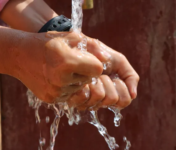 This image shows a pair of hands under a tap