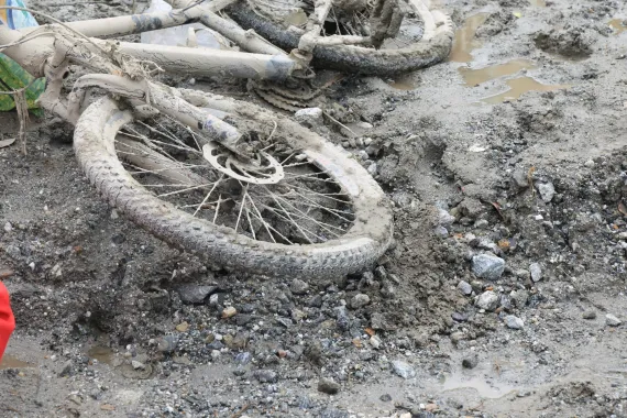 a bike in mud