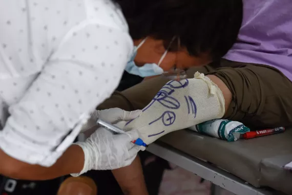 sabina getting checked at Surkhet Hospital