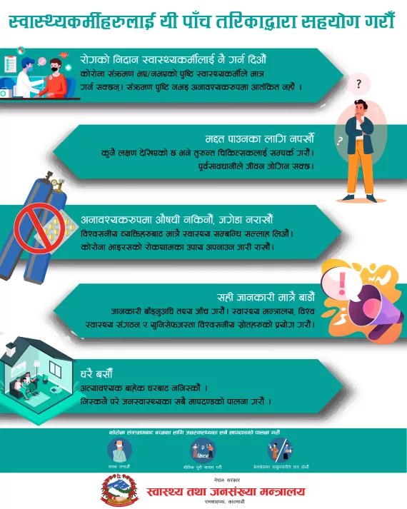 This image shows five steps in which people can help healthworkers