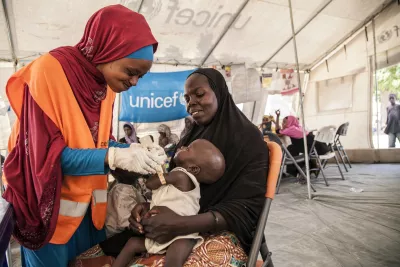 A boy is being screened for malnutrition at a UNICEF-supported health centre