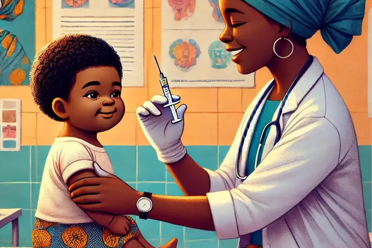 A 2d image of a baby receiving vaccines