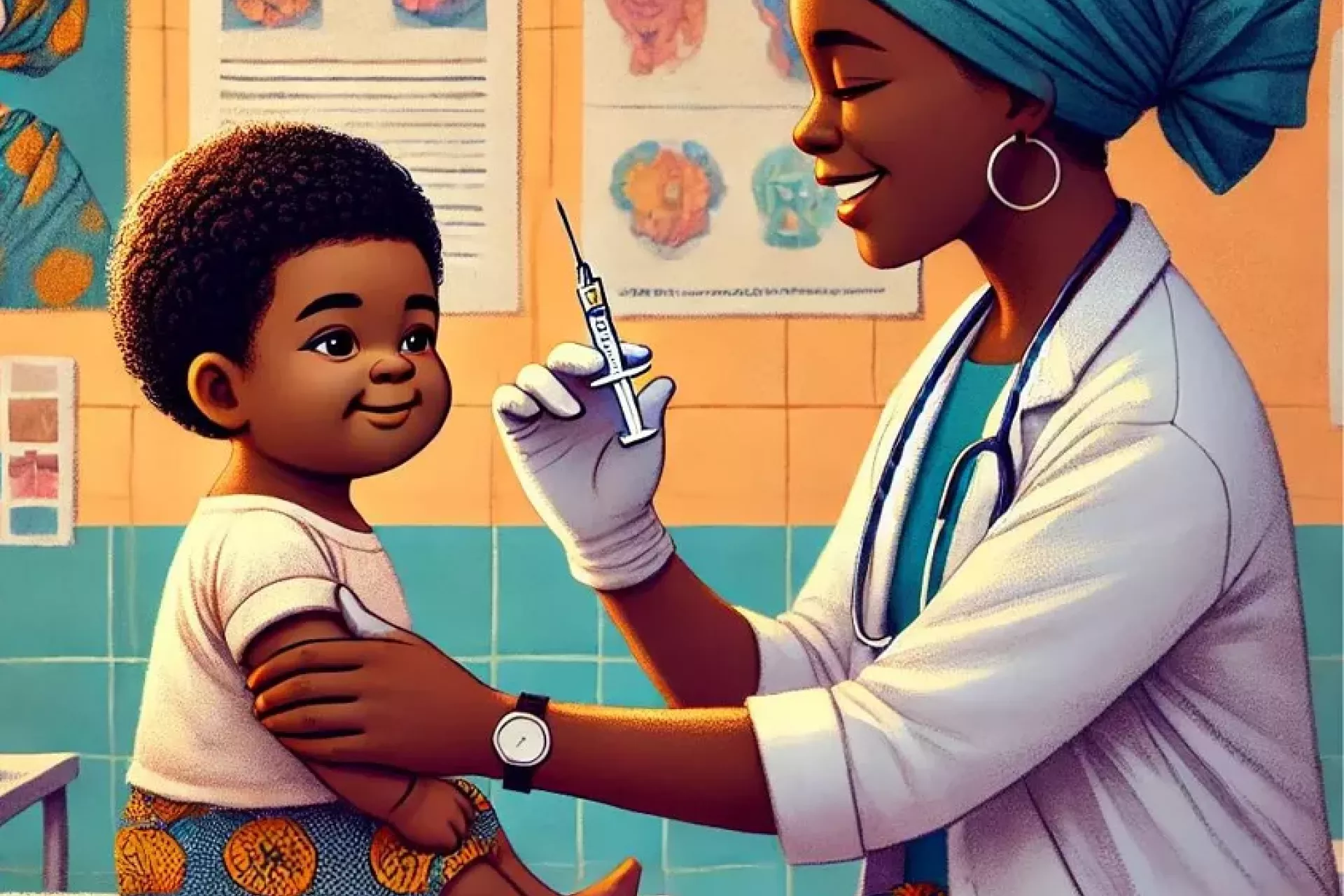 A 2d image of a baby receiving vaccines