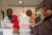 A family receiving information at a health centre