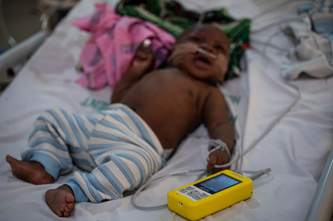 A baby on an oximeter