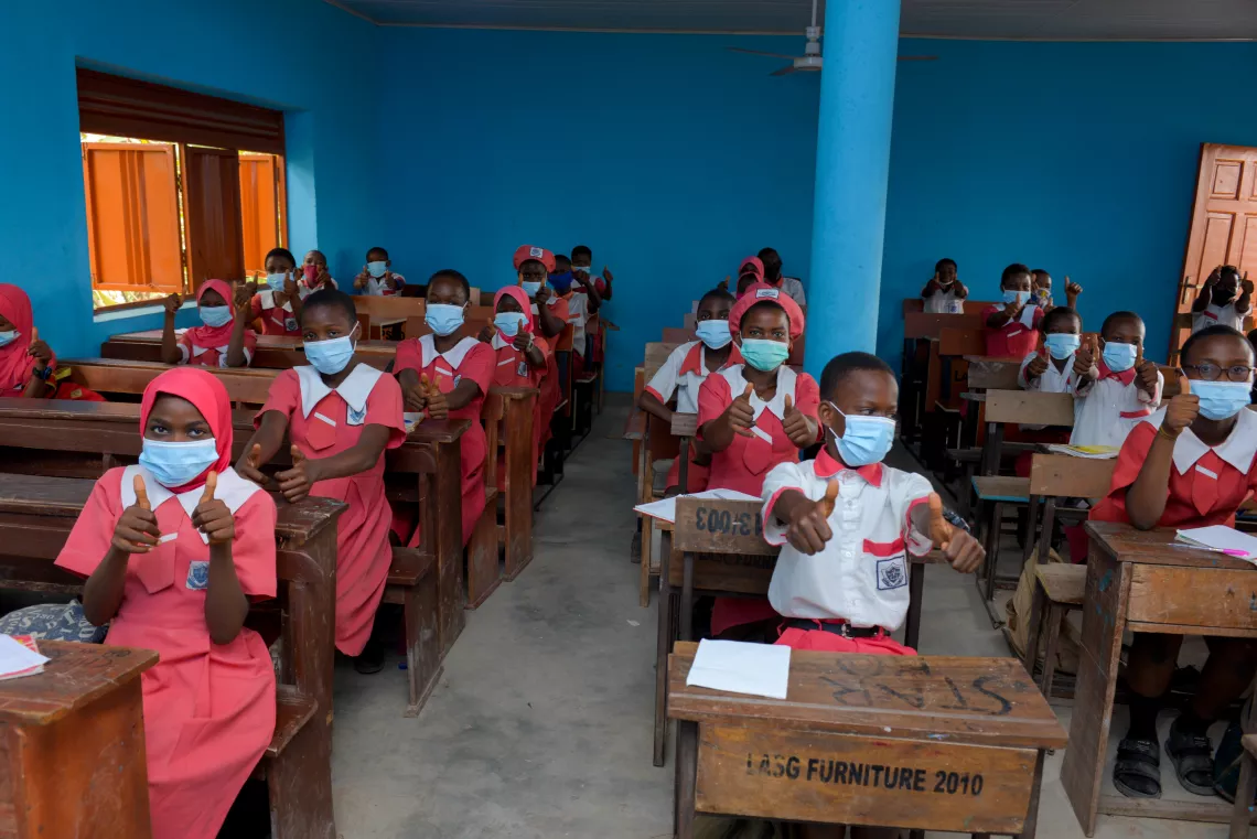 Students in classroom display physical distancing